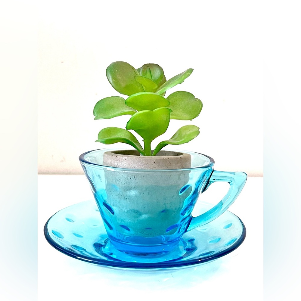 Vintage Hazel-Atlas Turquoise Blue Glass Teacup and Saucer